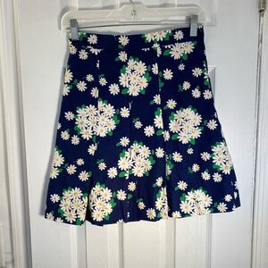 Handmade hand, sewn, women’s navy blue daisy, print, pleated mini skirt